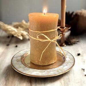 Vintage Pier 1 Imports Brass &
Mother Of Pearl Candle Holder - 5” Diameter